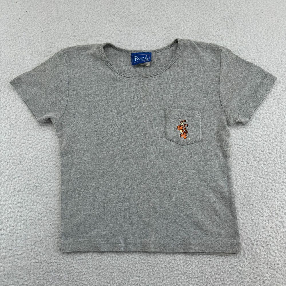 Vintage Pooh Disney Tigger Shirt Kid Small Gray Short Sleeve Pocket Cotton Blend